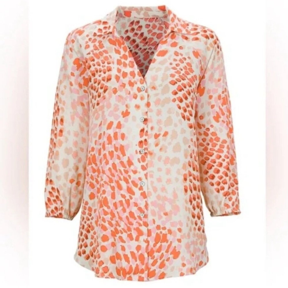 CABI GO-TO WOMEN'S MEDIUM BOTTON DOWN ORANGE TAN ANIMAL PRINT BLOUSE - Picture 9 of 12